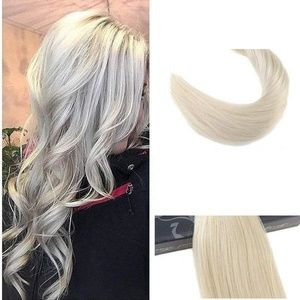 Brand New Long Straight Hair Extensions 26" #60 Platinum Blonde White